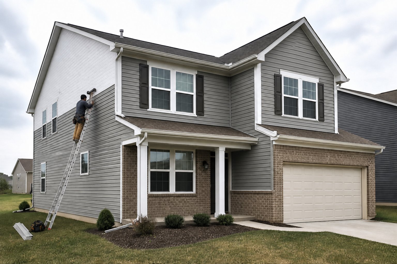 Siding replacement in progress by All-American Restoration